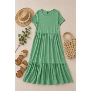 Old Navy Green Tiered Maxi Dress XL Stretch Casual Cottagecore Boho Everyday